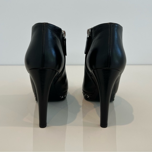 CHANEL BLACK LEATHER PLATFORM SILVER HARDWARE BOOTS SIZE IT 38.5 / US 8.5 - Picture 15 of 16
